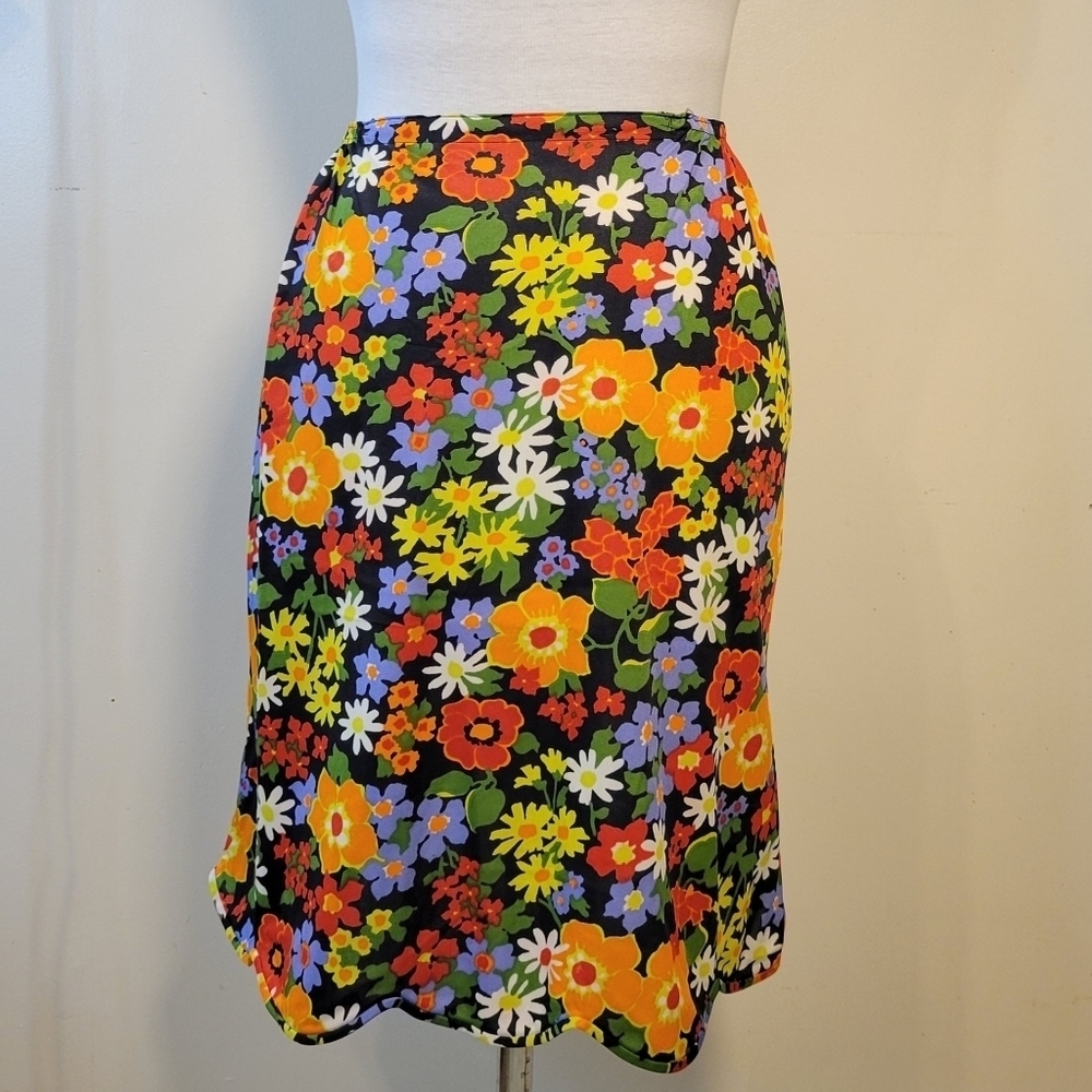 VTG 90's Gossard Artemis Womens M Short Bright Floral Scalloped Hem Skirt Slip